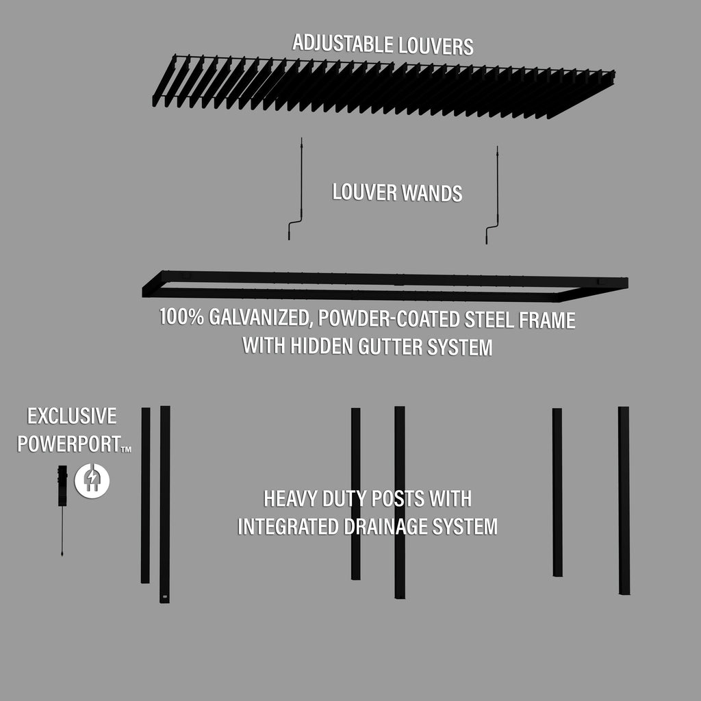 20x10 Sarasota Steel Louvered Pergola