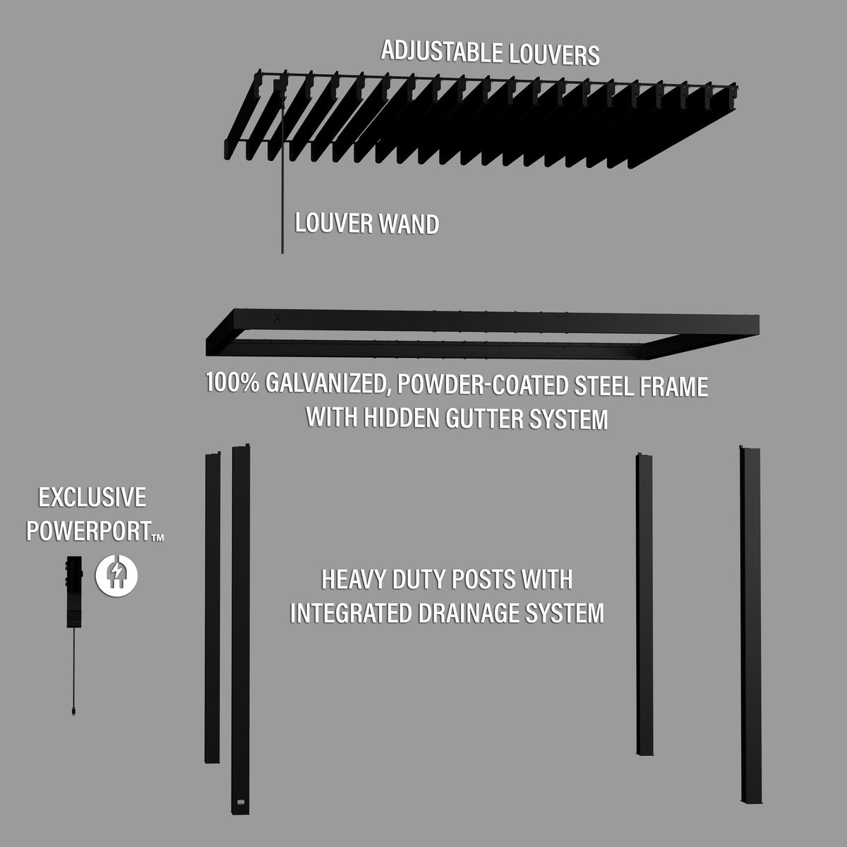 12x10 Sarasota Steel Louvered Pergola