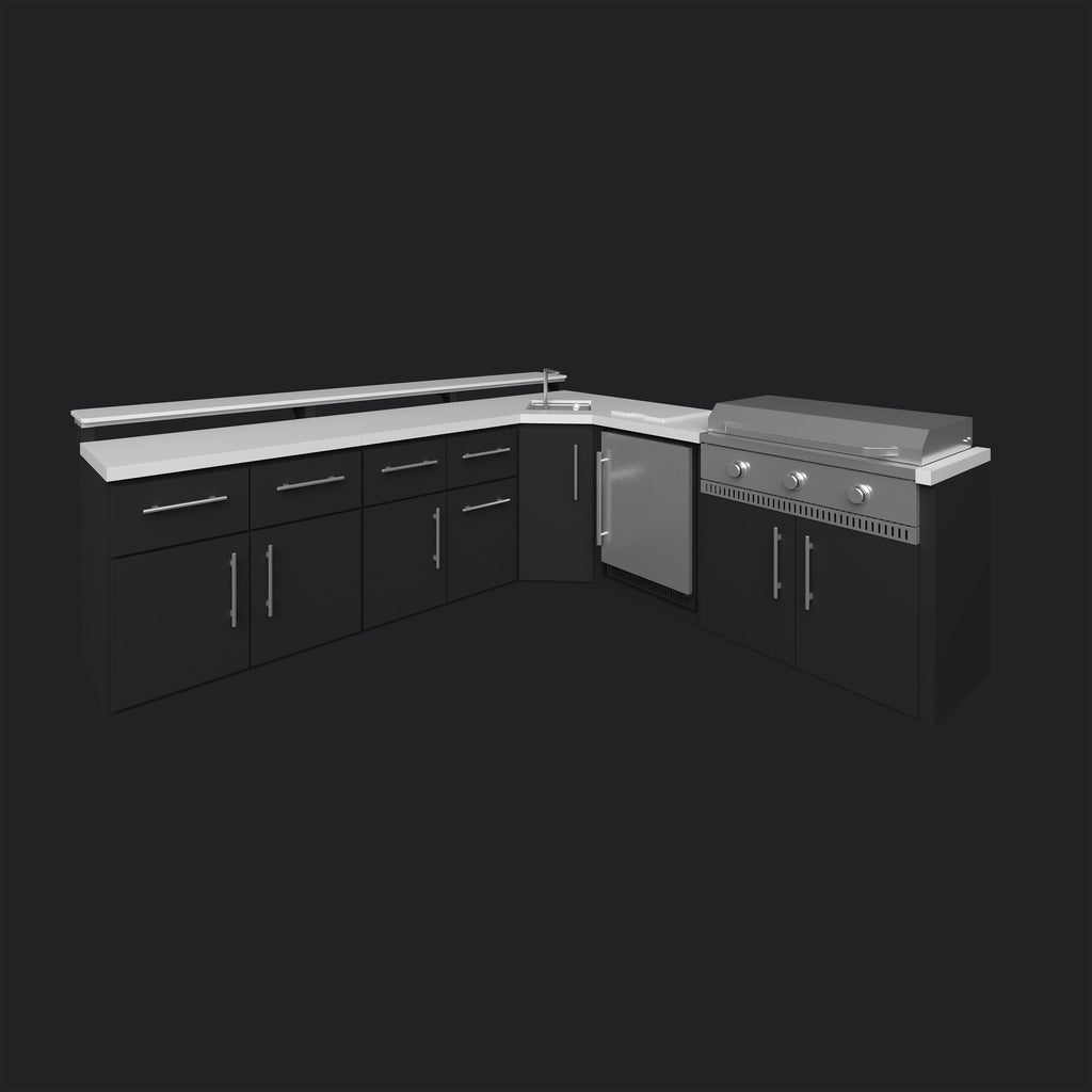 Emory | Corner Outdoor Kitchen Island with Bar Seating & Built-In Griddle – Right