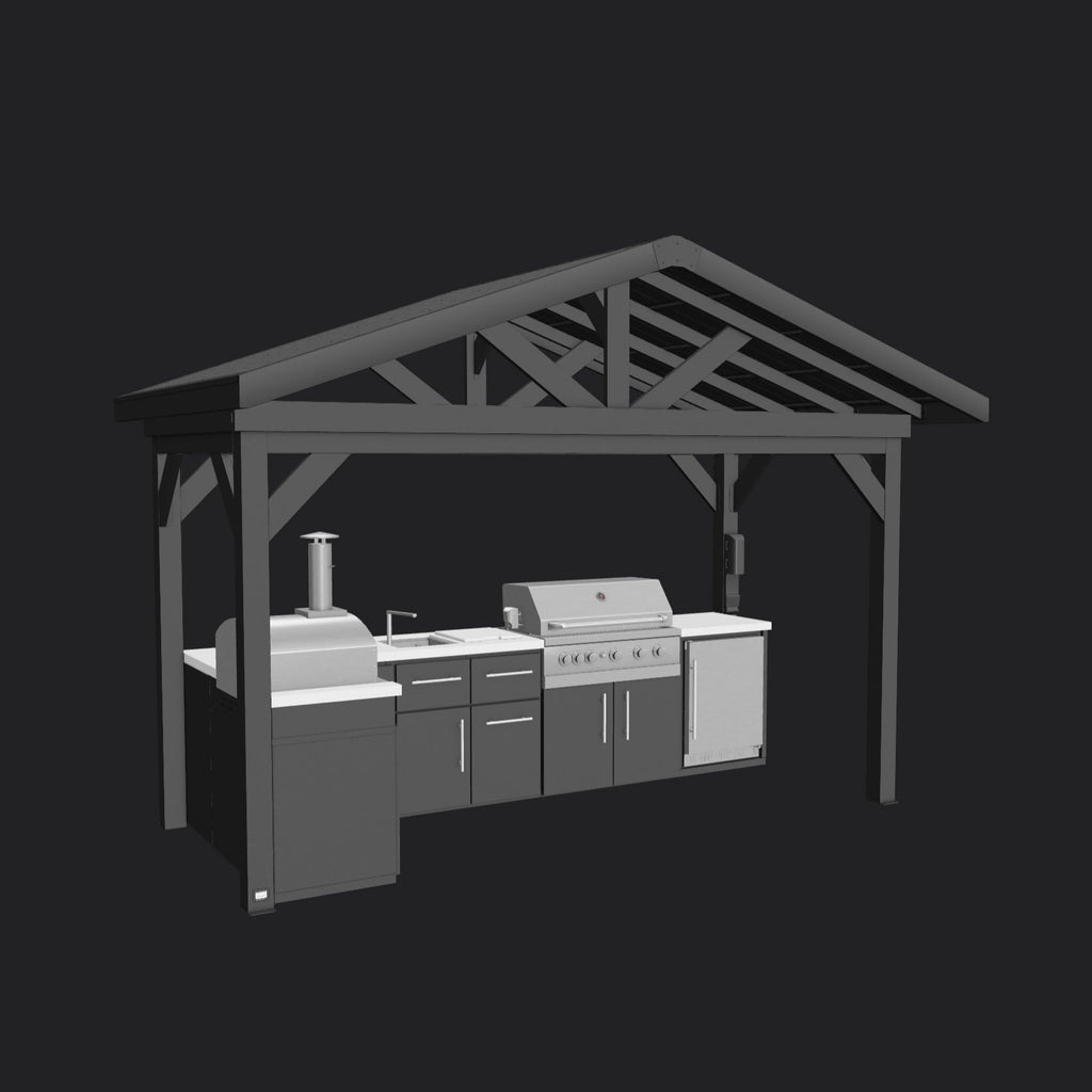 Lancaster | L-Shape Outdoor Kitchen with Built-In Griddle & Pizza Oven