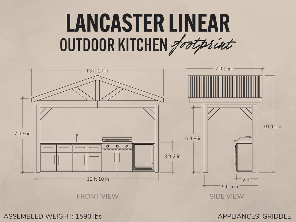 Lancaster | Covered Linear Outdoor Kitchen with Built-In Griddle