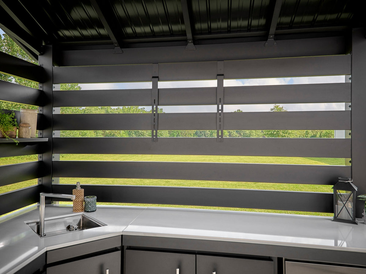 Langston | Covered Walk-In Outdoor Kitchen with Built-In Griddle & Pizza Oven