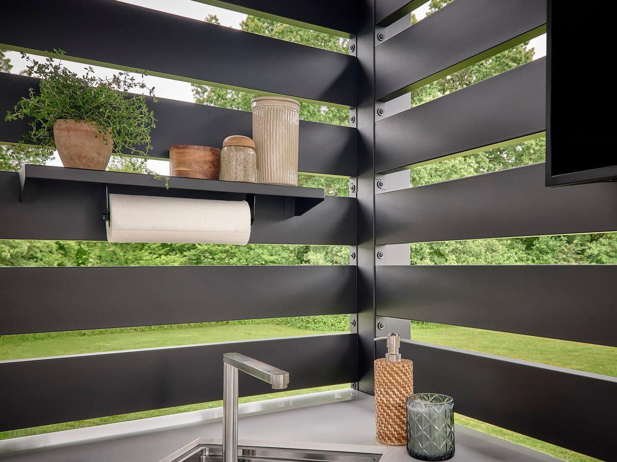 Langston | Covered Walk-In Outdoor Kitchen with Built-In Griddle & Pizza Oven