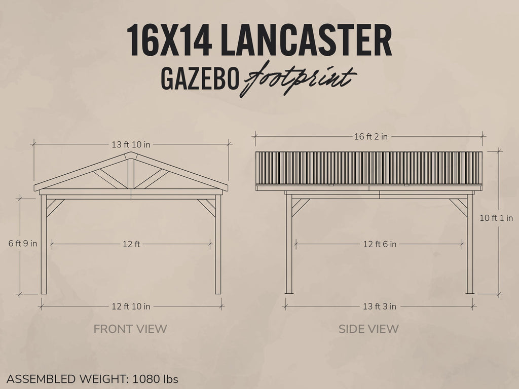 Lancaster | 16x14 Steel Gazebo with Gable Roof