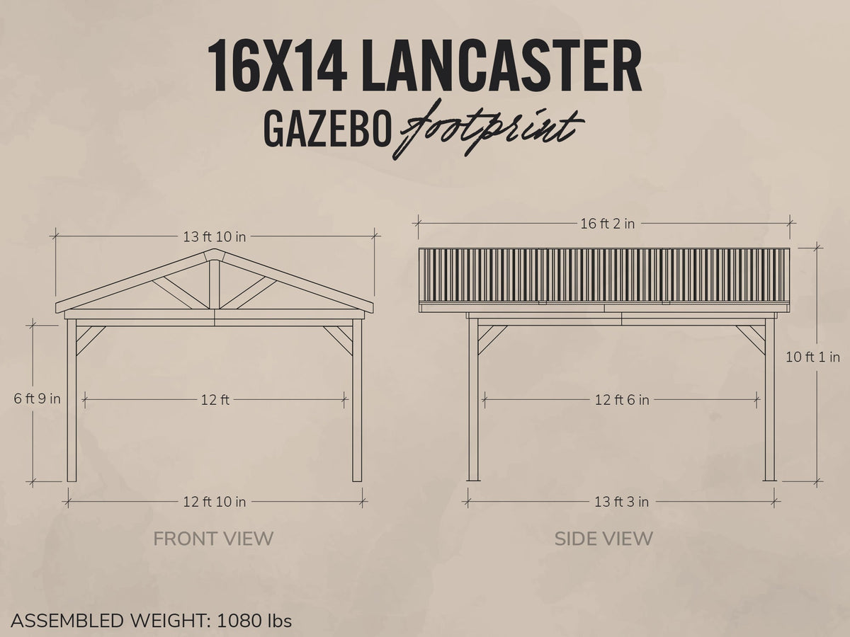 Lancaster | 16x14 Steel Gazebo with Gable Roof