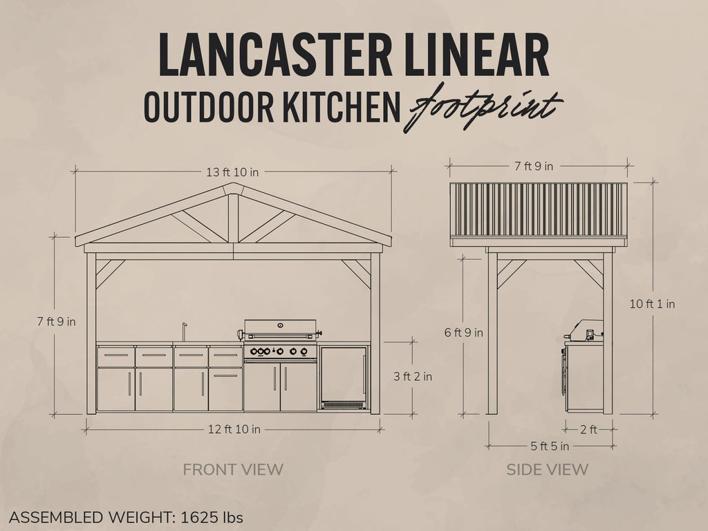 Lancaster | Covered Linear Outdoor Kitchen with Built-In Grill