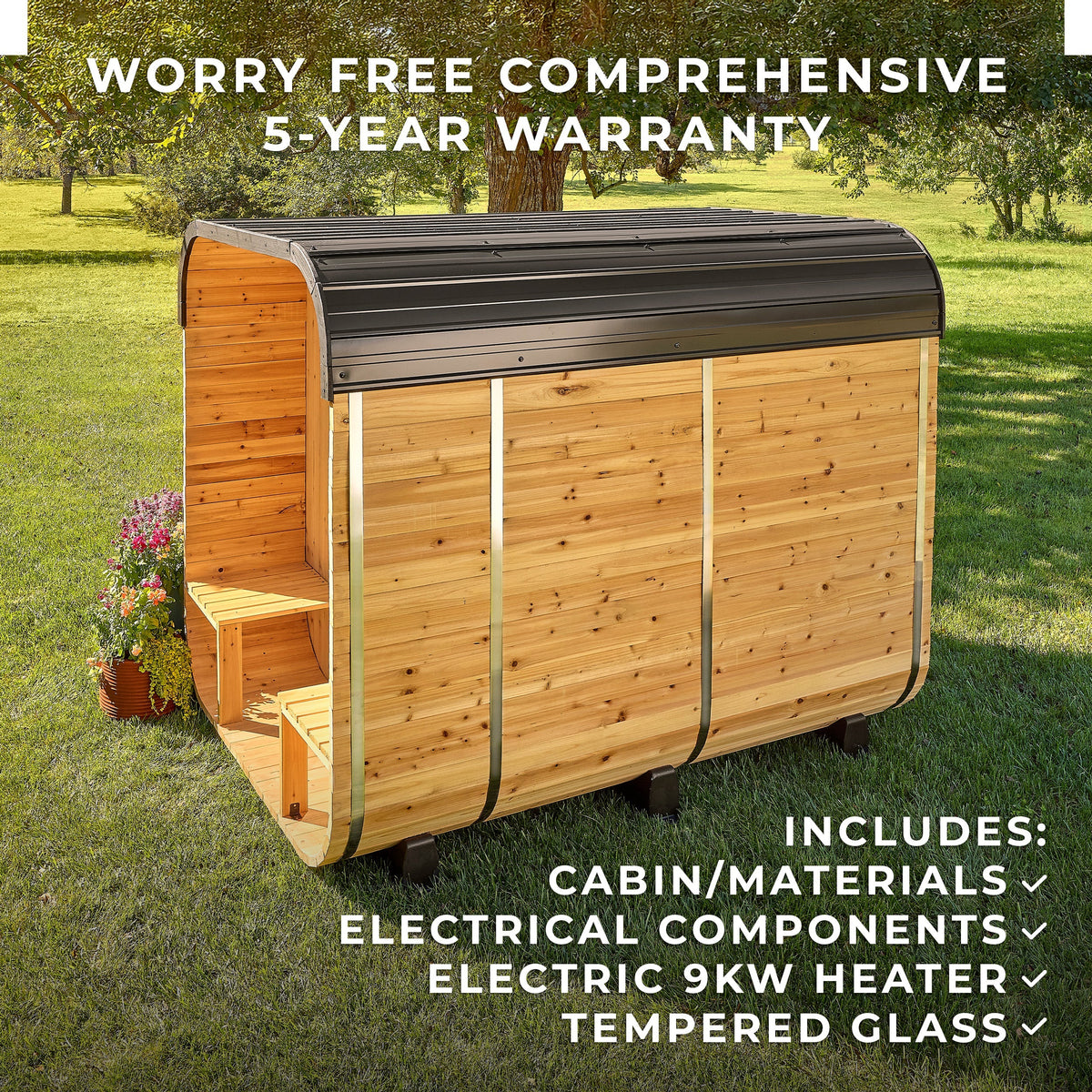 Lennon Outdoor Cube Sauna with Porch – 4-6 Person