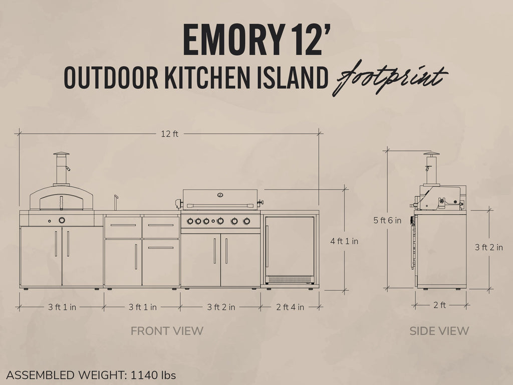 Emory | 12-Foot Outdoor Kitchen Island with Built-In Grill & Pizza Oven