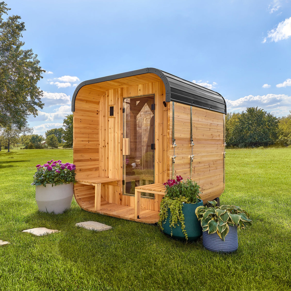 Lennon Outdoor Cube Sauna with Porch – 2-4 Person