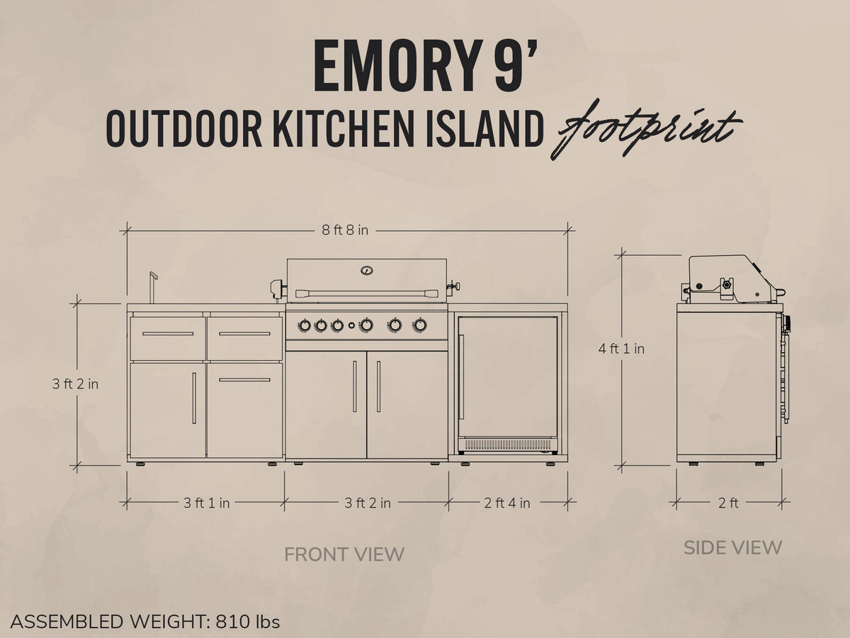 Emory | 9-Foot Outdoor Kitchen Island with Built-In Grill